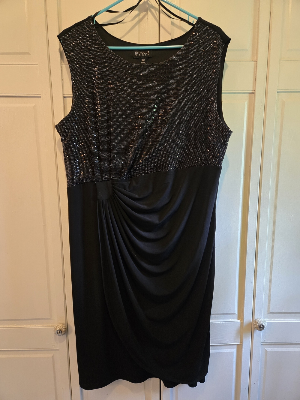 Encore Jeans Black Sleeveless Draped Cocktail Dress